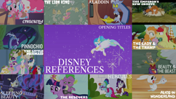 Size: 1948x1097 | Tagged: safe, edit, edited screencap, editor:quoterific, imported from derpibooru, screencap, angel bunny, bright mac, discord, lily, lily valley, nightmare moon, pear butter, pinkie pie, princess cadance, princess celestia, rainbow dash, rarity, shining armor, spike, twilight sparkle, alicorn, big cat, earth pony, jaguar (animal), pegasus, pony, rabbit, tiger, unicorn, a bird in the hoof, a canterlot wedding, applebuck season, best gift ever, princess twilight sparkle (episode), read it and weep, season 1, season 2, season 4, season 7, season 9, sparkle's seven, the best night ever, the perfect pear, three's a crowd, aladdin, alice in wonderland, animal, beauty and the beast, big crown thingy, cinderella, disney, element of magic, female, golden oaks library, hercules, jewelry, lady and the tramp, male, mare, pinocchio, reference, regalia, sleeping beauty, stallion, the emperor's new groove, the lion king, the little mermaid, the rescuers, twilight sparkle (alicorn)