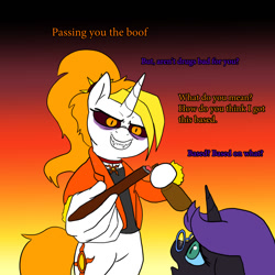 Size: 1000x1000 | Tagged: safe, artist:slamjam, imported from derpibooru, oc, oc only, oc:dyx, oc:nyx, alicorn, alcohol, alicorn oc, based, bipedal, boof, duo, featureless crotch, hand, horn, suddenly hands, text, wings, ¿quieres?