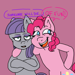 Size: 750x750 | Tagged: safe, imported from derpibooru, maud pie, pinkie pie, earth pony, female, fun, funny, meme, pandacakeparty, siblings, sisters, someone will die