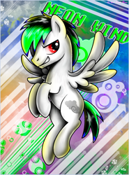 Size: 1352x1825 | Tagged: safe, artist:carueniiju, imported from derpibooru, oc, oc only, oc:neon wind, pegasus, pony, looking back, male, pegasus oc, red eyes, solo, wings