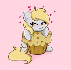 Size: 4096x4028 | Tagged: safe, artist:kittyrosie, imported from derpibooru, derpy hooves, pegasus, pony, cute, daaaaaaaaaaaw, derpabetes, eyes closed, female, food, heart, mare, muffin, solo, that pony sure does love muffins