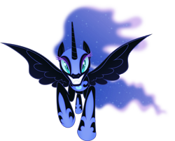 Size: 6500x5255 | Tagged: safe, artist:negatif22, imported from derpibooru, nightmare moon, alicorn, pony, evil grin, fangs, female, flying, grin, mare, show accurate, simple background, smiling, solo, transparent background, vector