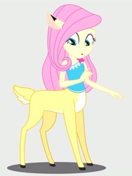 Size: 2112x2816 | Tagged: safe, alternate version, artist:draymanor57, imported from derpibooru, fluttershy, deer, taur, equestria girls, centaurshy, deerified, deertaur, flutterdeer, gray background, simple background, solo, species swap