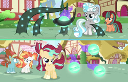 Size: 1024x655 | Tagged: safe, artist:velveagicsentryyt, imported from derpibooru, oc, oc only, oc:bloss brook, oc:shine bright, oc:shining arrow, oc:star wishes, oc:sunlay, pony, unicorn, female, filly, offspring, parent:fire streak, parent:flash magnus, parent:meadowbrook, parent:mistmane, parent:rockhoof, parent:somnambula, parent:star swirl the bearded, parent:starlight glimmer, parent:sunburst, parent:sunset shimmer, parents:magnambula, parents:mistswirl, parents:rockbrook, parents:starburst, parents:sunsetstreak