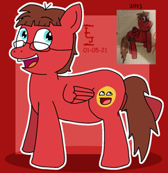 Size: 989x1020 | Tagged: safe, artist:icecreamjaxxie, imported from derpibooru, oc, oc only, pegasus, pony, awesome face, comic sans, folded wings, glasses, lined paper, male, redraw, solo, traditional art, wings