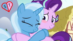 Size: 1107x624 | Tagged: safe, artist:sonicstyle24, edit, edited screencap, imported from derpibooru, screencap, starlight glimmer, trixie, female, lesbian, shipping, startrix