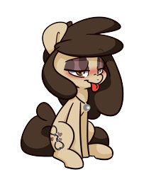 Size: 1800x1980 | Tagged: safe, artist:lou, imported from derpibooru, oc, oc only, oc:louvely, earth pony, pony, derpibooru community collaboration, 2021 community collab, female, lidded eyes, simple background, sitting, solo, tongue out, transparent background