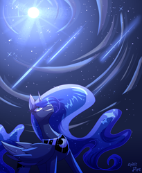 Size: 4500x5500 | Tagged: safe, artist:celes-969, artist:spirit-fire360, imported from derpibooru, princess luna, alicorn, crown, full moon, jewelry, looking up, moon, night, regalia