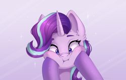 Size: 2238x1418 | Tagged: safe, artist:jennyberry, imported from derpibooru, starlight glimmer, twilight sparkle, pony, unicorn, :i, cheek fluff, cheek squish, chipmunk cheeks, cute, ear fluff, fluffy, offscreen character, redraw, solo focus, squishy cheeks