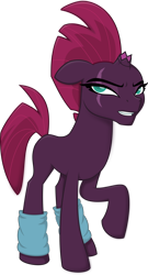 Size: 1040x1920 | Tagged: safe, artist:tentapone, imported from derpibooru, tempest shadow, pony, unicorn, annoyed, broken horn, cute, female, floppy ears, frown, horn, leg warmers, mare, missing accessory, missing cutie mark, no armor, raised hoof, scar, simple background, solo, tempestbetes, transparent background, vector, workout, zumba