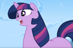 Size: 1097x729 | Tagged: safe, artist:misterdavey, imported from derpibooru, twilight sparkle, pony, unicorn, smile hd, female, grimdark source, grotesque source, mare, missing cutie mark, moments before disaster, open mouth, perspective, solo, unicorn twilight