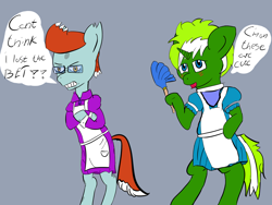 Size: 1600x1200 | Tagged: artist needed, safe, artist:p_doofs, imported from derpibooru, oc, oc:circuit mane, oc:doofs, earth pony, pony, unicorn, clothes, maid