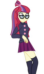 Size: 1290x2133 | Tagged: safe, artist:gmaplay, imported from derpibooru, moondancer, equestria girls, clothes, equestria girls-ified, glasses, simple background, socks, solo, stockings, thigh highs, thigh socks, transparent background, zettai ryouiki