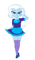 Size: 1356x2316 | Tagged: safe, artist:gmaplay, imported from derpibooru, trixie, equestria girls, breasts, busty trixie, clothes, maid, simple background, socks, solo, thigh highs, transparent background