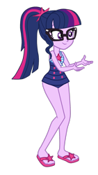 Size: 880x1557 | Tagged: safe, artist:gmaplay, imported from derpibooru, sci-twi, twilight sparkle, human, equestria girls, equestria girls series, forgotten friendship, clothes, feet, one-piece swimsuit, sci-twi swimsuit, simple background, sleeveless, solo, swimsuit, transparent background, vector