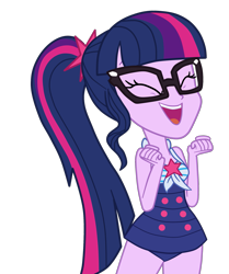 Size: 1759x2100 | Tagged: safe, artist:gmaplay, edit, edited screencap, imported from derpibooru, screencap, sci-twi, twilight sparkle, human, equestria girls, equestria girls series, forgotten friendship, clothes, excited, eyes closed, not a vector, one-piece swimsuit, open mouth, sci-twi swimsuit, sci-twibetes, simple background, sleeveless, solo, swimsuit, transparent background, vector