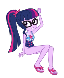 Size: 1182x1435 | Tagged: safe, artist:gmaplay, imported from derpibooru, sci-twi, twilight sparkle, human, equestria girls, equestria girls series, forgotten friendship, clothes, feet, one-piece swimsuit, sci-twi swimsuit, simple background, sitting, sleeveless, solo, swimsuit, transparent background, vector