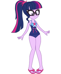 Size: 2048x2468 | Tagged: safe, artist:gmaplay, imported from derpibooru, sci-twi, twilight sparkle, human, equestria girls, equestria girls series, forgotten friendship, clothes, feet, looking down, one-piece swimsuit, sci-twi swimsuit, simple background, sleeveless, solo, swimsuit, transparent background, vector