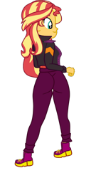 Size: 912x1691 | Tagged: safe, artist:gmaplay, imported from derpibooru, sunset shimmer, human, equestria girls, equestria girls series, sunset's backstage pass!, spoiler:eqg series (season 2), ass, bunset shimmer, butt, female, music festival outfit, simple background, solo, transparent background, vector