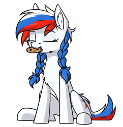 Size: 1500x1550 | Tagged: safe, artist:danger_above, imported from derpibooru, oc, oc only, oc:marussia, earth pony, pony, braid, cookie, ear fluff, eyes closed, food, nation ponies, ponified, russia, simple background, sitting, solo, transparent background