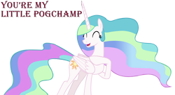 Size: 10555x5800 | Tagged: safe, artist:laszlvfx, edit, imported from derpibooru, vector edit, princess celestia, alicorn, pony, absurd resolution, accessory-less edit, cute, cutelestia, eyes closed, female, happy, high res, mare, missing accessory, open mouth, open smile, pogchamp, pointing, simple background, smiling, solo, solo female, text, transparent background, vector