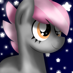 Size: 2000x2000 | Tagged: safe, artist:amgiwolf, imported from derpibooru, oc, oc only, oc:candy sweetti, earth pony, pony, earth pony oc, eyelashes, female, mare, night, smiling, stars