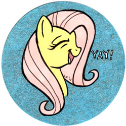 Size: 350x351 | Tagged: safe, artist:hollyann, imported from derpibooru, fluttershy, pegasus, pony, bust, female, mare, open mouth, smiling, solo, yay