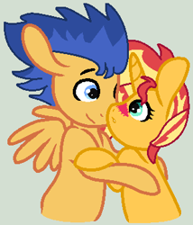 Size: 310x362 | Tagged: safe, artist:jadeharmony, artist:jadethepegasus, imported from derpibooru, flash sentry, sunset shimmer, unicorn, cute, female, flashimmer, male, shipping, straight