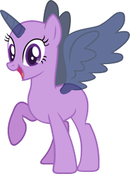 Size: 1072x1432 | Tagged: safe, artist:pegasski, imported from derpibooru, oc, oc only, alicorn, pony, twilight's kingdom, alicorn oc, bald, base, eyelashes, horn, raised hoof, simple background, smiling, solo, transparent background, two toned wings, wings