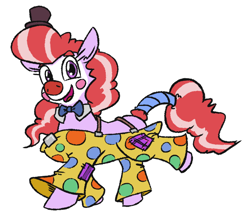 Size: 702x613 | Tagged: safe, artist:jargon scott, imported from ponybooru, oc, oc only, oc:clown pony, earth pony, pony, bowtie, clothes, clown, clown makeup, clown nose, female, hat, mare, pants, simple background, solo, suspenders, top hat, white background