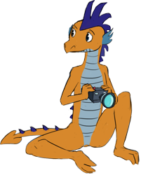 Size: 965x1200 | Tagged: safe, artist:tempusfidgets, imported from derpibooru, oc, oc only, oc:fisher, dragon, derpibooru community collaboration, 2021 community collab, camera, male, simple background, solo, transparent background