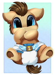 Size: 2550x3509 | Tagged: safe, artist:pridark, imported from derpibooru, doctor whooves, time turner, earth pony, pony, baby, baby pony, colt, cute, diaper, doctorbetes, floppy ears, looking at you, male, pridark is trying to murder us, weapons-grade cute