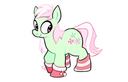 Size: 1280x826 | Tagged: dead source, safe, artist:spudbeavis, imported from derpibooru, minty, earth pony, pony, clothes, female, mare, minty (g3), simple background, socks, solo, striped socks, white background