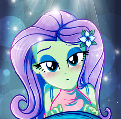 Size: 1272x1253 | Tagged: safe, artist:charliexe, imported from derpibooru, fluttershy, equestria girls, adorasexy, beautiful, bedroom eyes, blushing, bust, cute, flower, hairclip, lidded eyes, looking at you, male, male pov, offscreen character, pov, sexy, shyabetes, solo