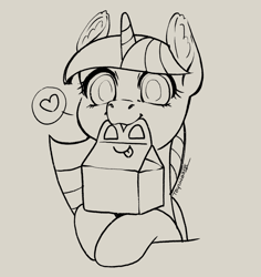 Size: 2048x2167 | Tagged: safe, artist:taytinabelle, imported from derpibooru, twilight sparkle, alicorn, pony, black and white, burger, cute, ear fluff, female, food, happy, happy meal, heart, lineart, looking at you, mare, mcdonald's, monochrome, mouth hold, pictogram, simple background, solo, that pony sure does love burgers, thought bubble, twiabetes, twilight burgkle, twilight sparkle (alicorn), white background