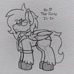 Size: 2509x2509 | Tagged: safe, artist:drheartdoodles, imported from derpibooru, oc, oc only, oc:dr.heart, clydesdale, pegasus, doctor, doctors coat, facial hair, feltlocks, glasses, goatee, male, necktie, stallion, traditional art