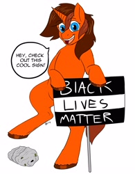 Size: 2480x3184 | Tagged: safe, artist:mcsplosion, imported from derpibooru, oc, oc:painterly flair, unicorn, black lives matter, comments locked down, female, hornet's nest, op is a duck, op is a swan, op is trying to start shit, op started shit, op started shit and op is laughing at you, politics, sign