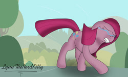 Size: 1280x772 | Tagged: safe, artist:lynnthenerdkitty, imported from derpibooru, pinkie pie, earth pony, pony, crying, pinkamena diane pie, running away, upset