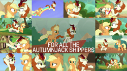 Size: 1972x1111 | Tagged: safe, edit, edited screencap, editor:quoterific, imported from derpibooru, screencap, applejack, autumn blaze, sounds of silence, autumnjack, female, lesbian, shipping