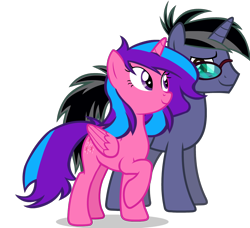 Size: 1110x1014 | Tagged: safe, artist:raindashesp, imported from derpibooru, oc, oc:melody aurora, pony, unicorn, derpibooru community collaboration, 2021 community collab, duo, female, male, mare, simple background, stallion, transparent background