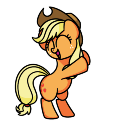 Size: 500x500 | Tagged: safe, artist:sugar morning, derpibooru exclusive, imported from derpibooru, applejack, earth pony, pony, adorkable, animated, applebetes, bipedal, cute, dancing, dork, eyes closed, female, frame by frame, freckles, gif, hat, jackabetes, mare, simple background, solo, transparent background, weapons-grade cute