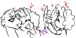 Size: 1109x560 | Tagged: safe, artist:dsstoner, imported from derpibooru, imported from ponybooru, cheese sandwich, flam, earth pony, pony, unicorn, crack shipping, gay, heart, kissing, male, shipping, smiling, stallion