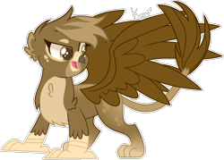 Size: 1418x1017 | Tagged: safe, artist:holdytussigwpigeon, artist:kurosawakuro, artist:pigeorgien, imported from derpibooru, oc, oc only, griffon, base used, female, griffon oc, open mouth, simple background, smiling, solo, spread wings, transparent background, wings