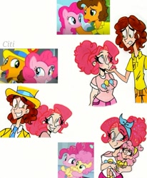 Size: 719x873 | Tagged: safe, artist:citi, imported from derpibooru, screencap, cheese sandwich, li'l cheese, pinkie pie, human, pinkie pride, the last laugh, the last problem, cheesepie, clothes, cutie mark, cutie mark on clothes, female, humanized, male, mother and child, mother and son, older, older pinkie pie, scene interpretation, screencap reference, shipping, straight