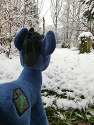 Size: 3000x4000 | Tagged: safe, artist:bastler, imported from derpibooru, oc, oc only, oc:digital wrench, pony, unicorn, horn, irl, male, photo, plushie, snow, stallion, unicorn oc