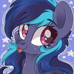 Size: 2048x2048 | Tagged: safe, artist:cinnamontee, imported from derpibooru, oc, oc only, oc:swift star, pony, bust, female, freckles, mare, portrait, solo, tongue out