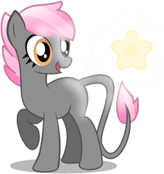 Size: 868x921 | Tagged: safe, artist:amgiwolf, imported from derpibooru, oc, oc only, oc:candy sweetti, earth pony, pony, earth pony oc, eyelashes, female, looking back, mare, open mouth, raised hoof, simple background, smiling, solo, transparent background