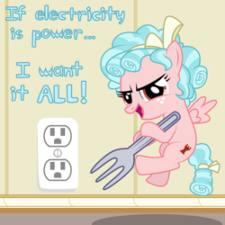 Size: 6969x6969 | Tagged: safe, artist:kmlp, derpibooru exclusive, imported from derpibooru, cozy glow, pegasus, pony, absurd resolution, do it, do it filly, electrical outlet, evil grin, flying, fork, grin, imminent darwin award, looking at you, meme, pure concentrated unfiltered evil of the utmost potency, pure unfiltered evil, scheming, smiling, talking to viewer, this will end in death, this will end in electrocution, too dumb to live, vector