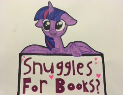 Size: 3811x2936 | Tagged: safe, artist:magicnova, derpibooru exclusive, imported from derpibooru, twilight sparkle, alicorn, pony, adorkable, book, bookhorse, bronybait, cute, dork, female, floppy ears, looking at you, mare, snuggles?, solo, that pony sure does love books, traditional art, twiabetes, twilight sparkle (alicorn)