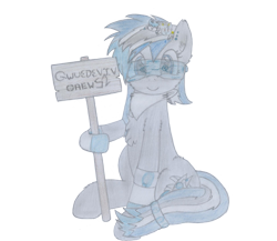 Size: 1923x1669 | Tagged: safe, artist:fliegerfausttop47, artist:radioactive nero, imported from derpibooru, oc, oc only, oc:ipp syndrome, earth pony, pony, derpibooru community collaboration, 2021 community collab, arm fluff, background removal needed, blue eyes, bracelet, cheek fluff, chest fluff, crew 52, cute, female, fluffy, gift art, goggles, hi-tech, holographic sight, hoof fluff, jewelry, leg fluff, mare, ocbetes, plushie, qwuedeviv, sign, signal, simple background, smiling, solo, technology, traditional art, transparent background, visor, void-shark